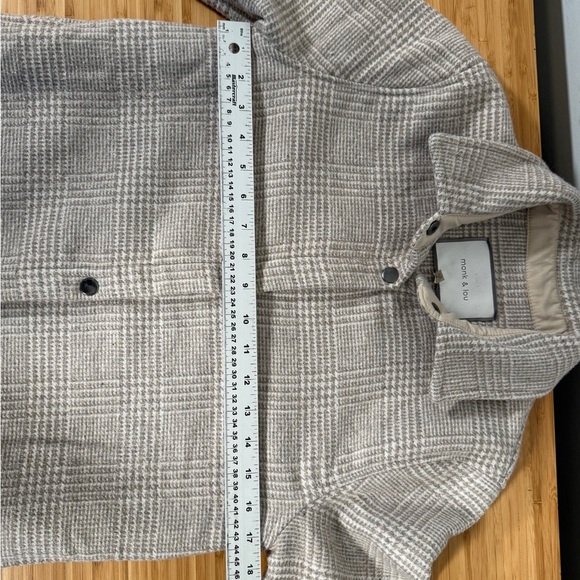 🧥 Monk & Lou Plaid Shacket Wool Blend Coat Women's XXS Beige Houndstooth Snap - Picture 5 of 8